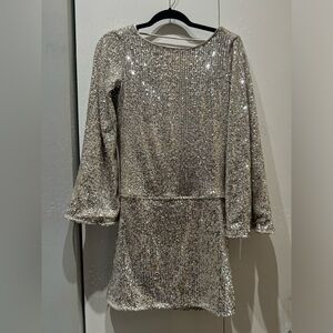 Vici Party Favor Sequin Bell Sleeve Dress Champagne - Small